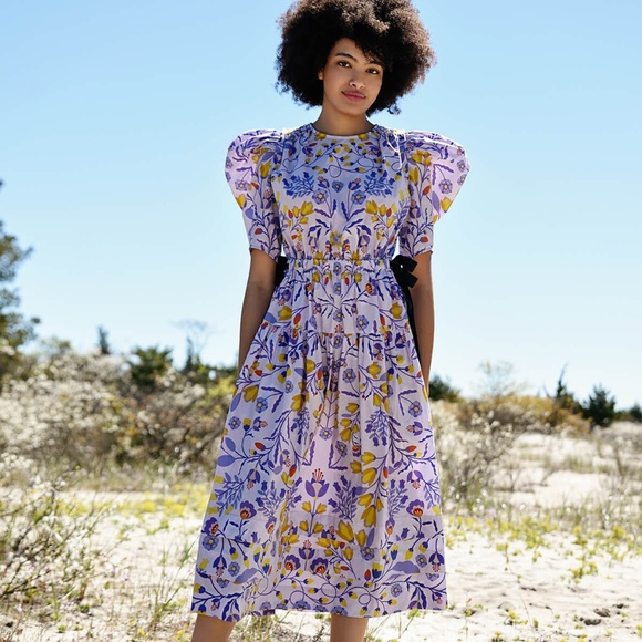 Jessie Zhao Purple Floral Cotton Midi Dress size 4 NWT $269 - Picture 1 of 13